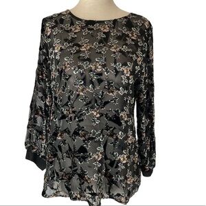 New Rebecca Taylor Womens Top 8 Floral Velvet Semi Sheer Silk Blend Black